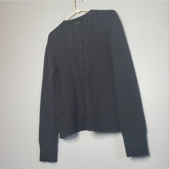 Carve Designs Black Wool Zip Up Cardigan Sweater Beaded Embellished - Picture 2 of 10